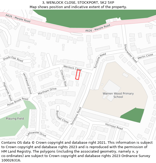 3, WENLOCK CLOSE, STOCKPORT, SK2 5XP: Location map and indicative extent of plot