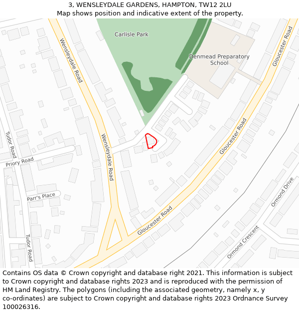 3, WENSLEYDALE GARDENS, HAMPTON, TW12 2LU: Location map and indicative extent of plot