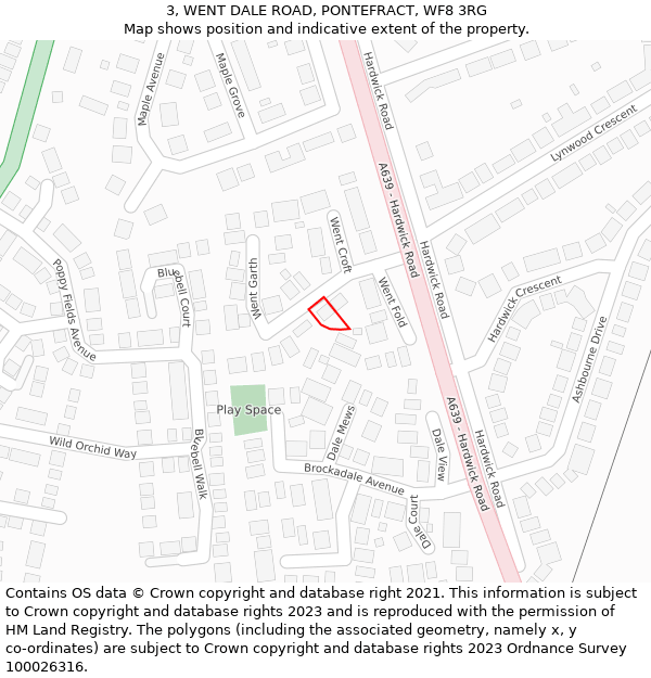 3, WENT DALE ROAD, PONTEFRACT, WF8 3RG: Location map and indicative extent of plot