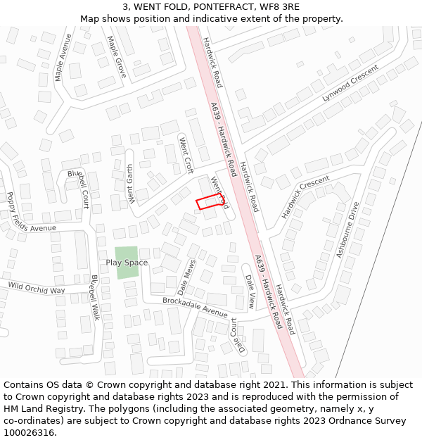 3, WENT FOLD, PONTEFRACT, WF8 3RE: Location map and indicative extent of plot