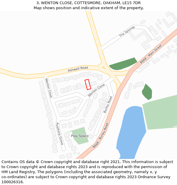 3, WENTON CLOSE, COTTESMORE, OAKHAM, LE15 7DR: Location map and indicative extent of plot