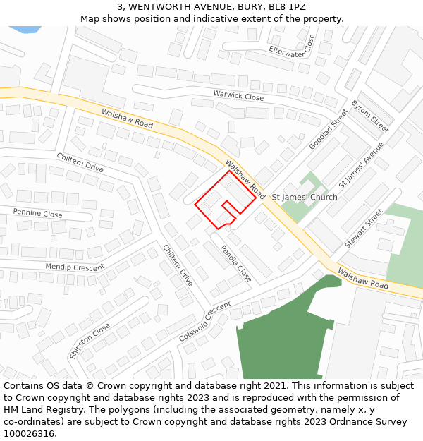 3, WENTWORTH AVENUE, BURY, BL8 1PZ: Location map and indicative extent of plot