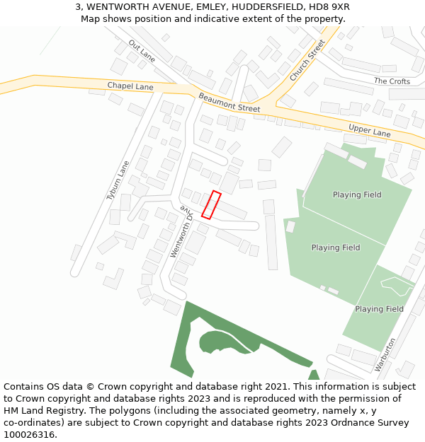 3, WENTWORTH AVENUE, EMLEY, HUDDERSFIELD, HD8 9XR: Location map and indicative extent of plot