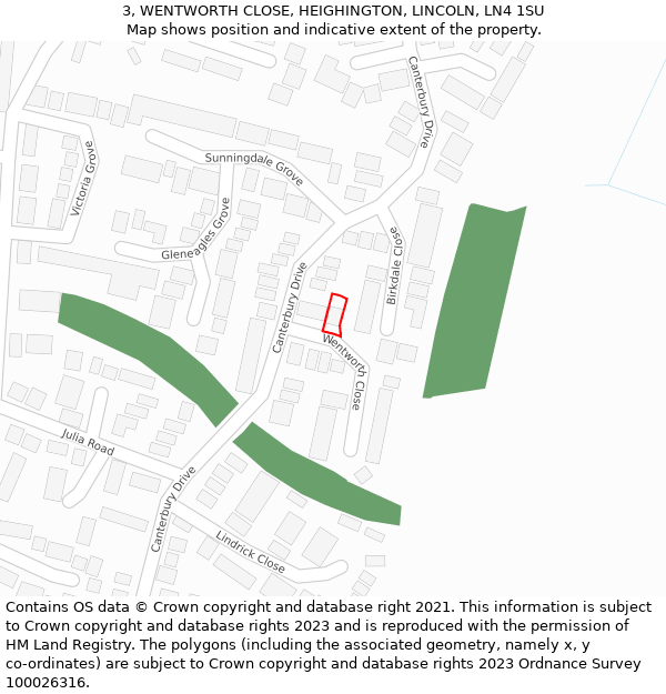 3, WENTWORTH CLOSE, HEIGHINGTON, LINCOLN, LN4 1SU: Location map and indicative extent of plot