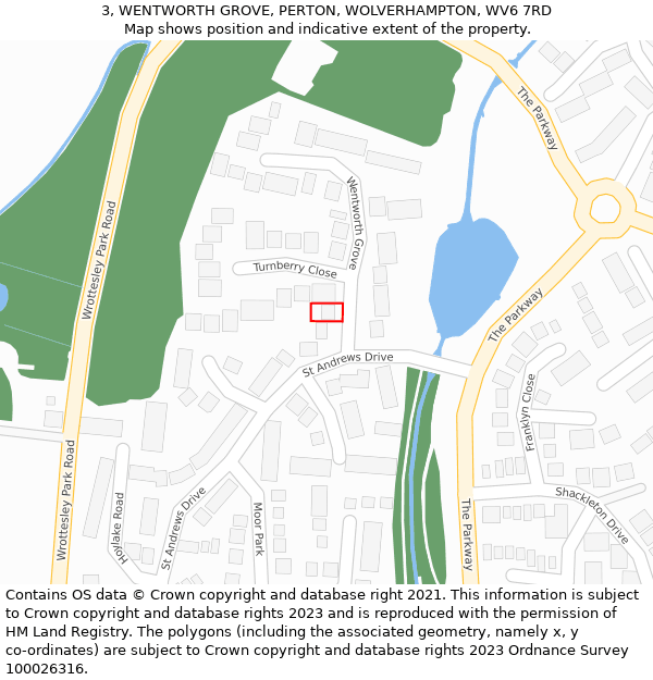 3, WENTWORTH GROVE, PERTON, WOLVERHAMPTON, WV6 7RD: Location map and indicative extent of plot