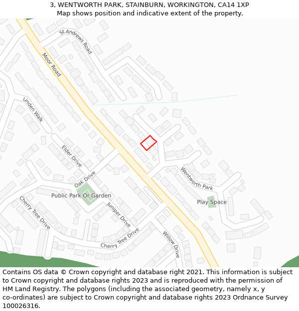 3, WENTWORTH PARK, STAINBURN, WORKINGTON, CA14 1XP: Location map and indicative extent of plot