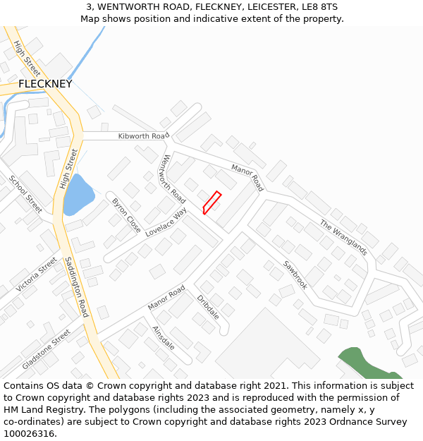 3, WENTWORTH ROAD, FLECKNEY, LEICESTER, LE8 8TS: Location map and indicative extent of plot