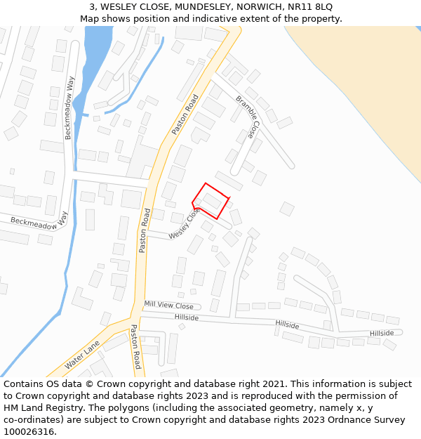 3, WESLEY CLOSE, MUNDESLEY, NORWICH, NR11 8LQ: Location map and indicative extent of plot