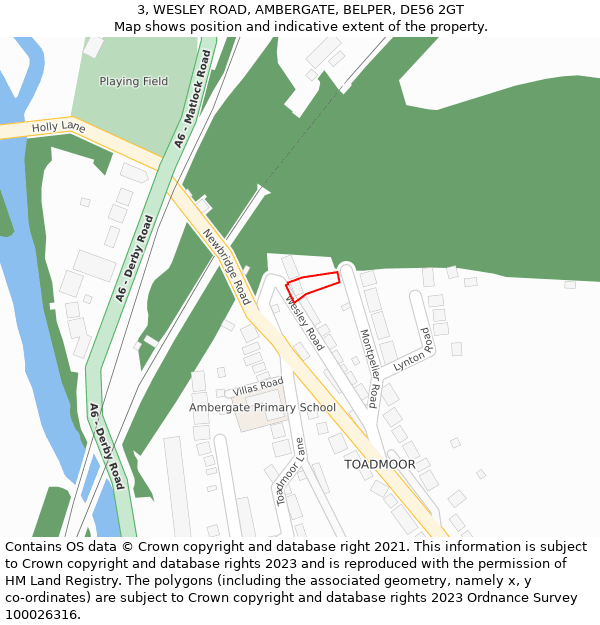 3, WESLEY ROAD, AMBERGATE, BELPER, DE56 2GT: Location map and indicative extent of plot