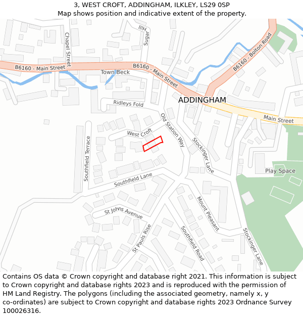 3, WEST CROFT, ADDINGHAM, ILKLEY, LS29 0SP: Location map and indicative extent of plot