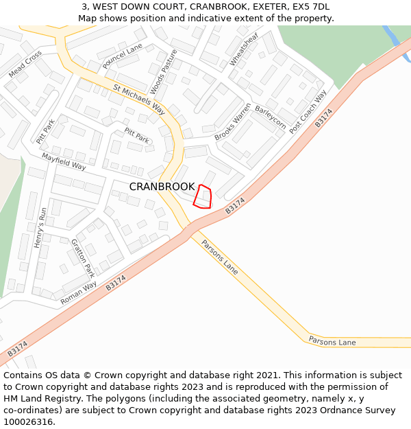 3, WEST DOWN COURT, CRANBROOK, EXETER, EX5 7DL: Location map and indicative extent of plot