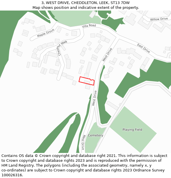 3, WEST DRIVE, CHEDDLETON, LEEK, ST13 7DW: Location map and indicative extent of plot