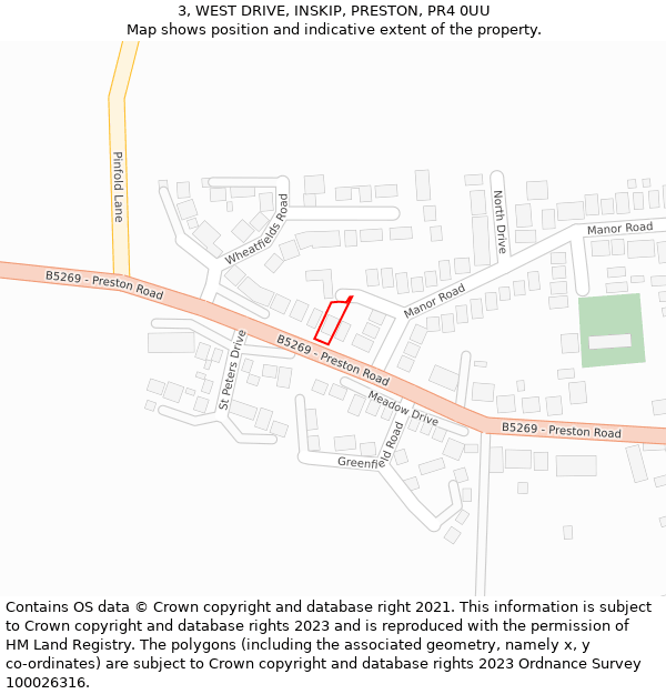 3, WEST DRIVE, INSKIP, PRESTON, PR4 0UU: Location map and indicative extent of plot