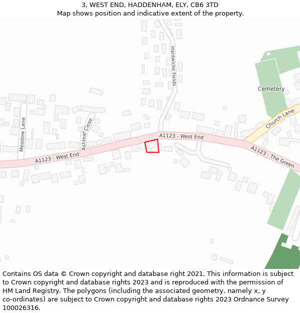 3, WEST END, HADDENHAM, ELY, CB6 3TD: Location map and indicative extent of plot