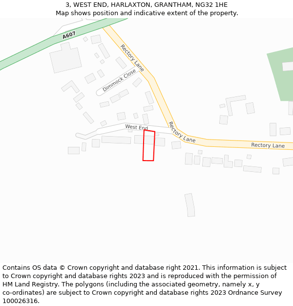 3, WEST END, HARLAXTON, GRANTHAM, NG32 1HE: Location map and indicative extent of plot