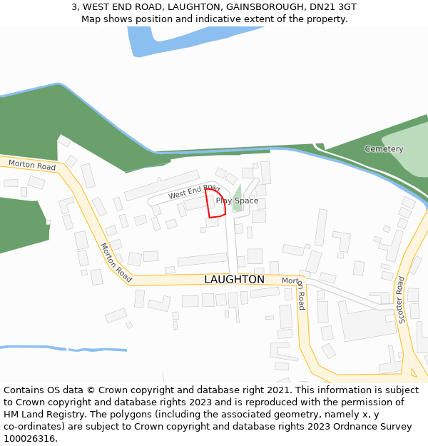 3, WEST END ROAD, LAUGHTON, GAINSBOROUGH, DN21 3GT: Location map and indicative extent of plot