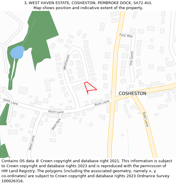 3, WEST HAVEN ESTATE, COSHESTON, PEMBROKE DOCK, SA72 4UL: Location map and indicative extent of plot