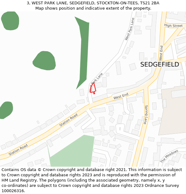 3, WEST PARK LANE, SEDGEFIELD, STOCKTON-ON-TEES, TS21 2BA: Location map and indicative extent of plot