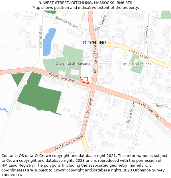 3, WEST STREET, DITCHLING, HASSOCKS, BN6 8TS: Location map and indicative extent of plot