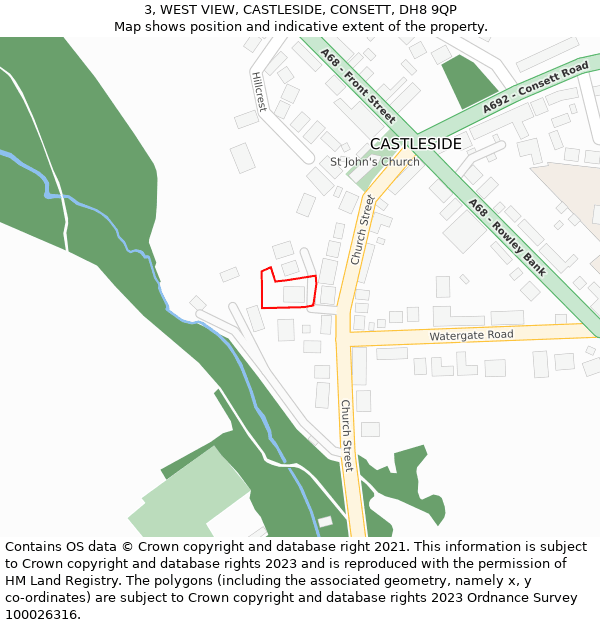 3, WEST VIEW, CASTLESIDE, CONSETT, DH8 9QP: Location map and indicative extent of plot