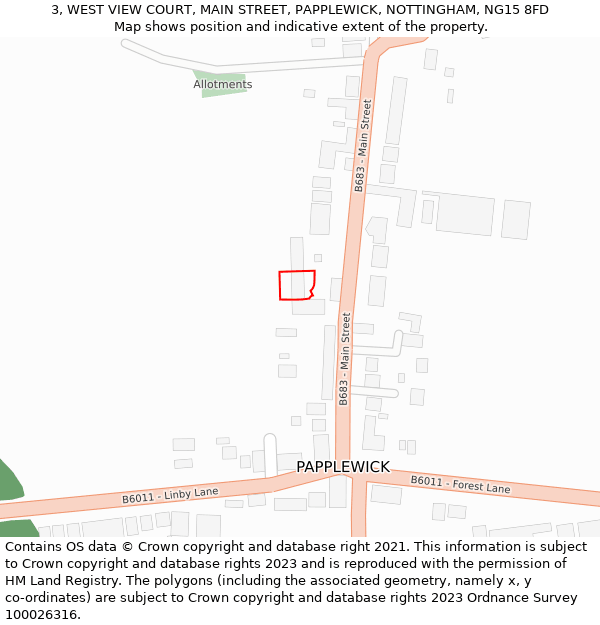 3, WEST VIEW COURT, MAIN STREET, PAPPLEWICK, NOTTINGHAM, NG15 8FD: Location map and indicative extent of plot