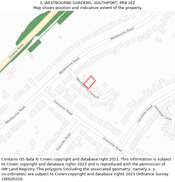 3, WESTBOURNE GARDENS, SOUTHPORT, PR8 2EZ: Location map and indicative extent of plot