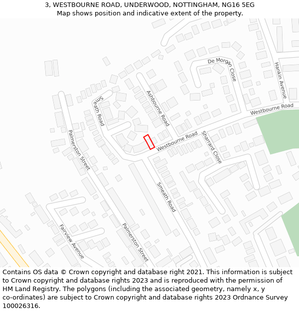 3, WESTBOURNE ROAD, UNDERWOOD, NOTTINGHAM, NG16 5EG: Location map and indicative extent of plot