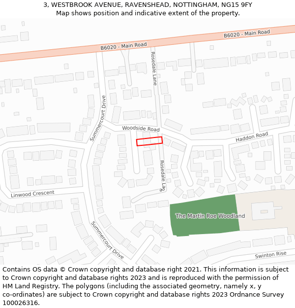 3, WESTBROOK AVENUE, RAVENSHEAD, NOTTINGHAM, NG15 9FY: Location map and indicative extent of plot