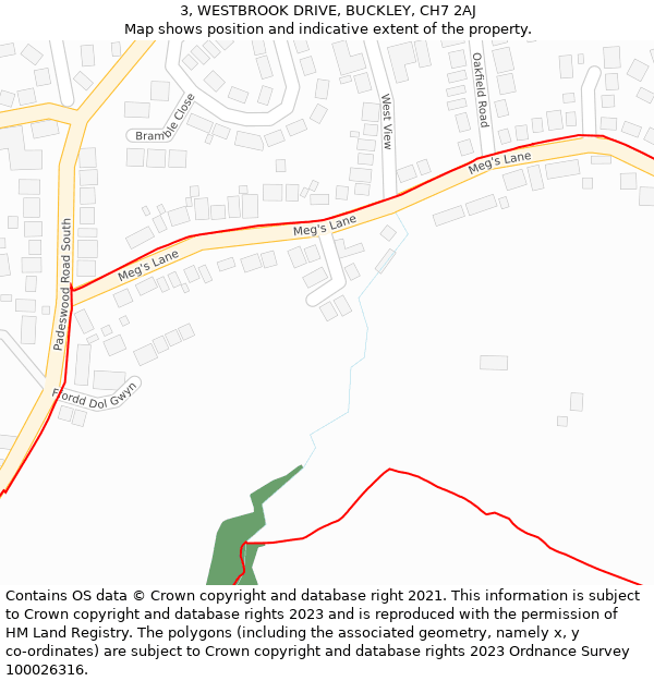 3, WESTBROOK DRIVE, BUCKLEY, CH7 2AJ: Location map and indicative extent of plot