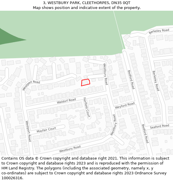 3, WESTBURY PARK, CLEETHORPES, DN35 0QT: Location map and indicative extent of plot