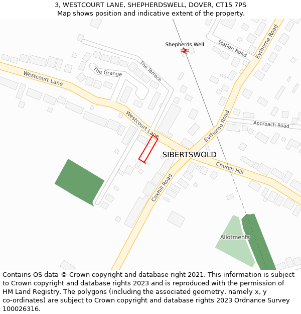 3, WESTCOURT LANE, SHEPHERDSWELL, DOVER, CT15 7PS: Location map and indicative extent of plot