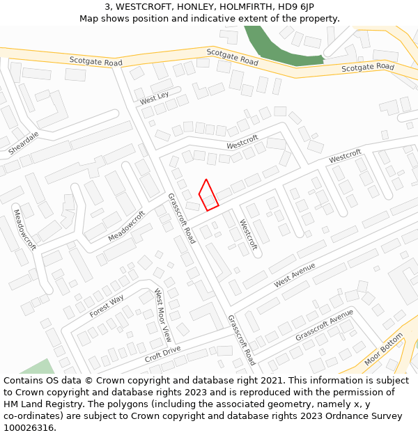 3, WESTCROFT, HONLEY, HOLMFIRTH, HD9 6JP: Location map and indicative extent of plot