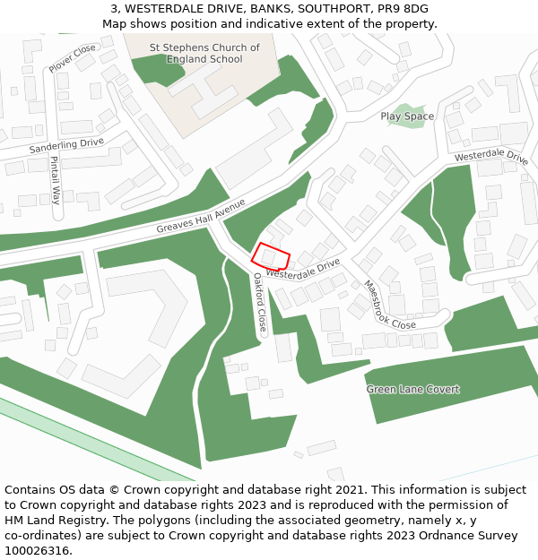 3, WESTERDALE DRIVE, BANKS, SOUTHPORT, PR9 8DG: Location map and indicative extent of plot