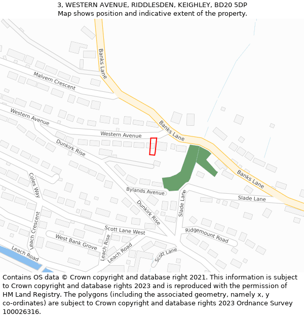 3, WESTERN AVENUE, RIDDLESDEN, KEIGHLEY, BD20 5DP: Location map and indicative extent of plot