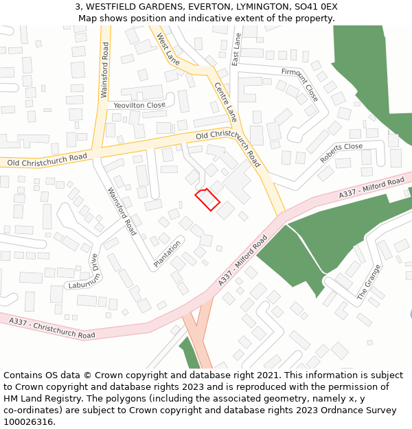 3, WESTFIELD GARDENS, EVERTON, LYMINGTON, SO41 0EX: Location map and indicative extent of plot