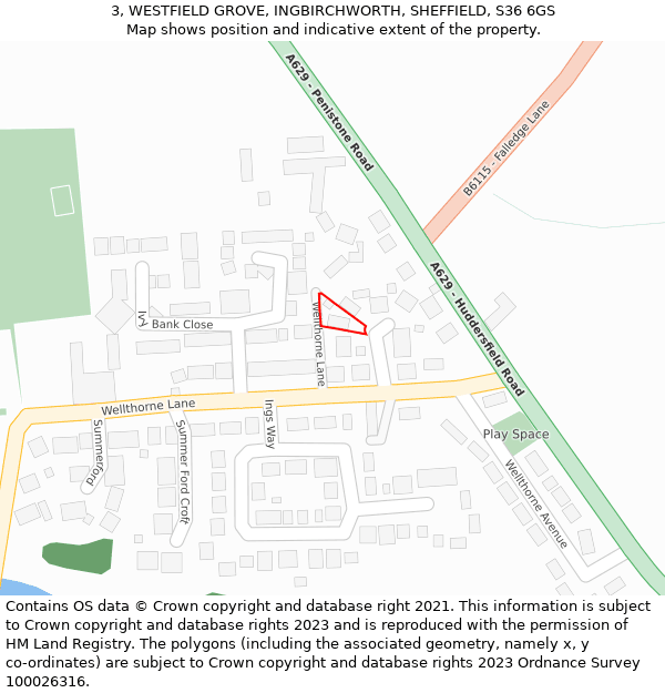 3, WESTFIELD GROVE, INGBIRCHWORTH, SHEFFIELD, S36 6GS: Location map and indicative extent of plot