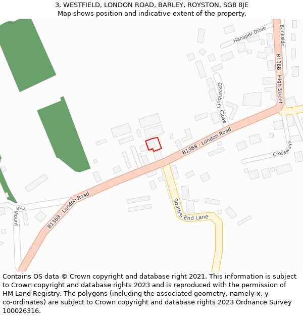 3, WESTFIELD, LONDON ROAD, BARLEY, ROYSTON, SG8 8JE: Location map and indicative extent of plot