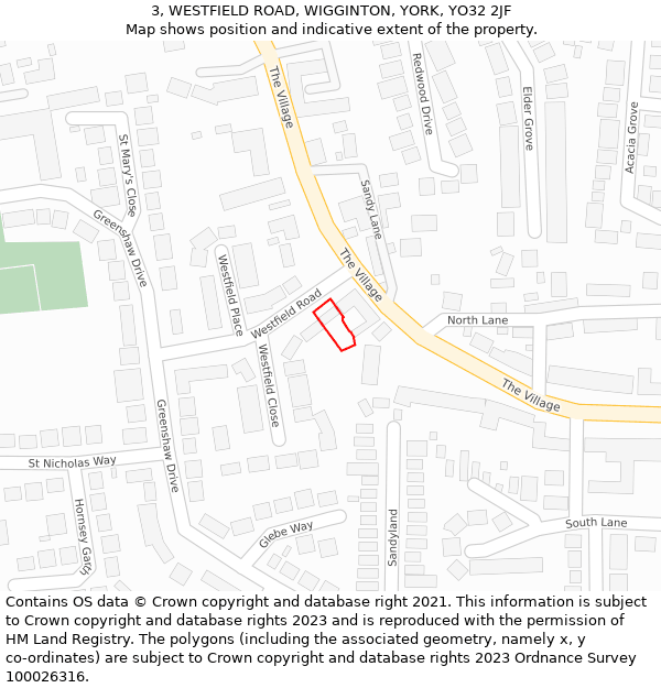 3, WESTFIELD ROAD, WIGGINTON, YORK, YO32 2JF: Location map and indicative extent of plot