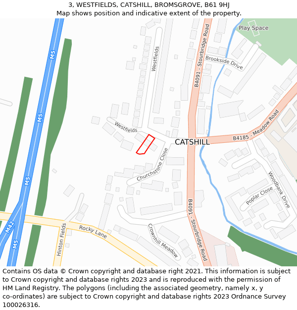 3, WESTFIELDS, CATSHILL, BROMSGROVE, B61 9HJ: Location map and indicative extent of plot