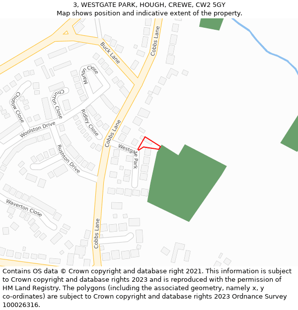 3, WESTGATE PARK, HOUGH, CREWE, CW2 5GY: Location map and indicative extent of plot