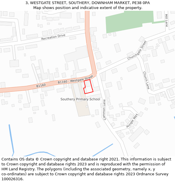 3, WESTGATE STREET, SOUTHERY, DOWNHAM MARKET, PE38 0PA: Location map and indicative extent of plot