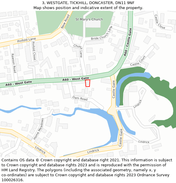 3, WESTGATE, TICKHILL, DONCASTER, DN11 9NF: Location map and indicative extent of plot
