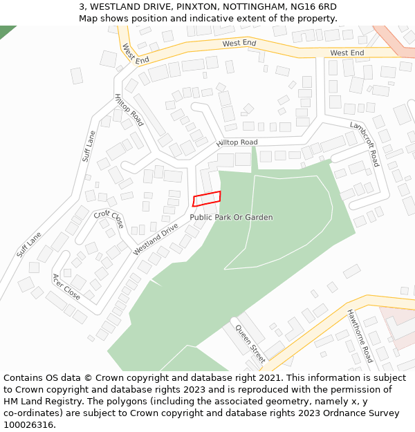 3, WESTLAND DRIVE, PINXTON, NOTTINGHAM, NG16 6RD: Location map and indicative extent of plot