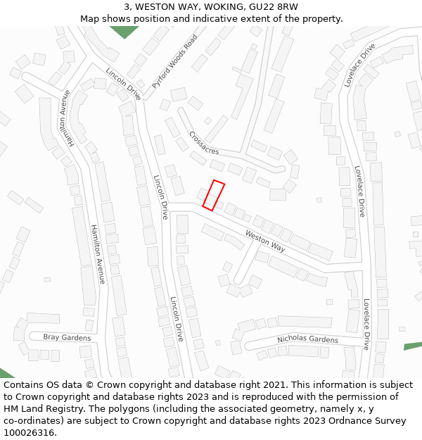 3, WESTON WAY, WOKING, GU22 8RW: Location map and indicative extent of plot