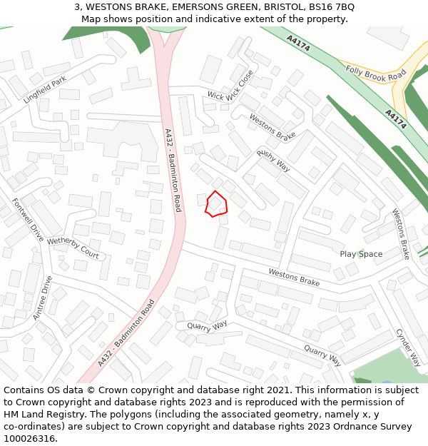 3, WESTONS BRAKE, EMERSONS GREEN, BRISTOL, BS16 7BQ: Location map and indicative extent of plot