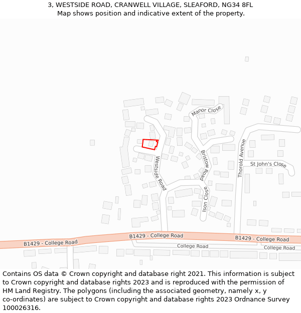 3, WESTSIDE ROAD, CRANWELL VILLAGE, SLEAFORD, NG34 8FL: Location map and indicative extent of plot