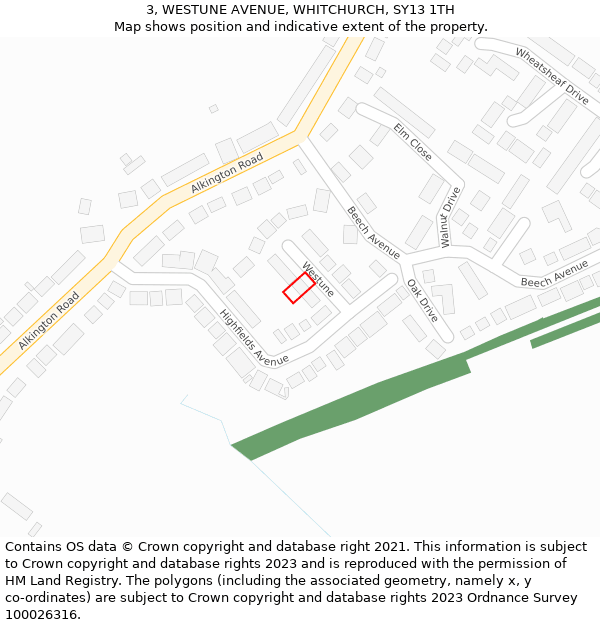 3, WESTUNE AVENUE, WHITCHURCH, SY13 1TH: Location map and indicative extent of plot