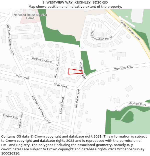 3, WESTVIEW WAY, KEIGHLEY, BD20 6JD: Location map and indicative extent of plot