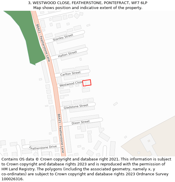 3, WESTWOOD CLOSE, FEATHERSTONE, PONTEFRACT, WF7 6LP: Location map and indicative extent of plot
