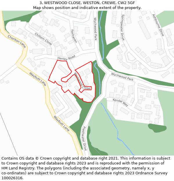 3, WESTWOOD CLOSE, WESTON, CREWE, CW2 5GF: Location map and indicative extent of plot